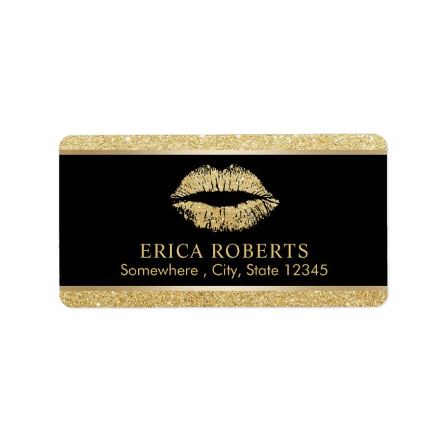 Makeup Artist Gold Glitter Lips Beauty Salon Label (Front)