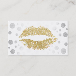Makeup Artist Gold Glitter Lips Modern Silver Dots Business Card