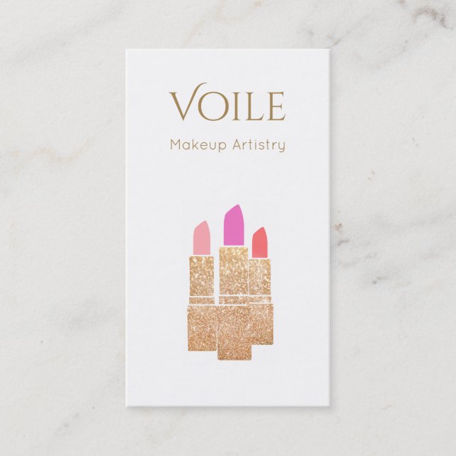 Makeup Artist Gold Glitter Lipstick Beauty Salon Business Card (Front)