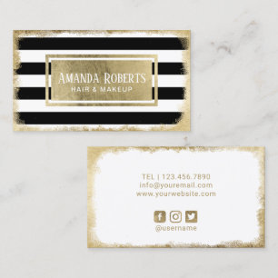 Makeup Artist Gold Label Modern Stripes Salon Business Card