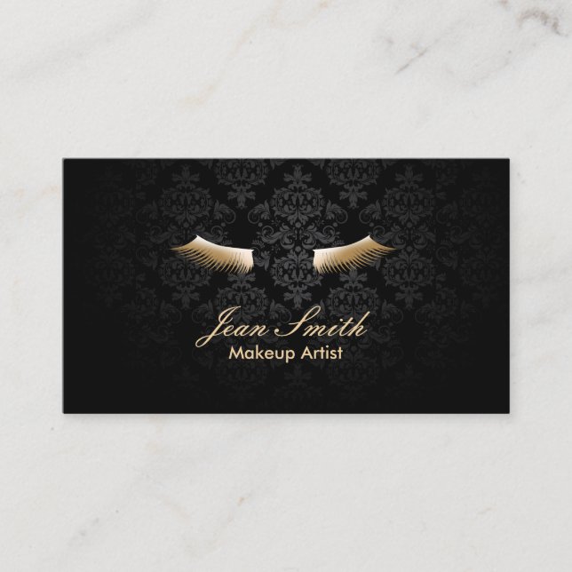 Makeup Artist Gold Lashes Elegant Damask Business Card (Front)
