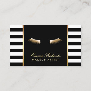 Makeup Artist Gold Lashes Modern Stripes Business Card