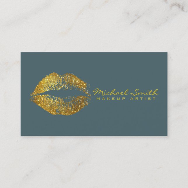 Makeup Artist Gold Lips #9 Business Card (Front)