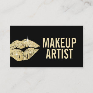 Makeup Artist Gold Lips Black & Gold Business Card