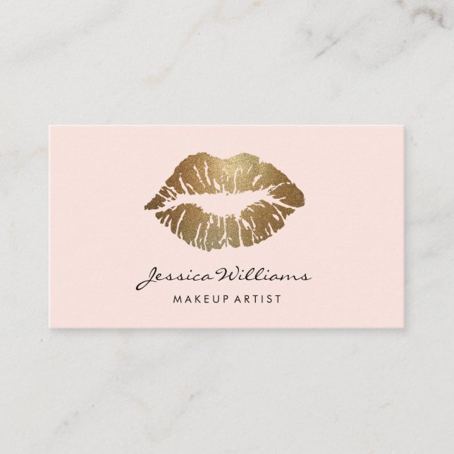 Makeup Artist Gold Lips Blush Pink Business Card (Front)