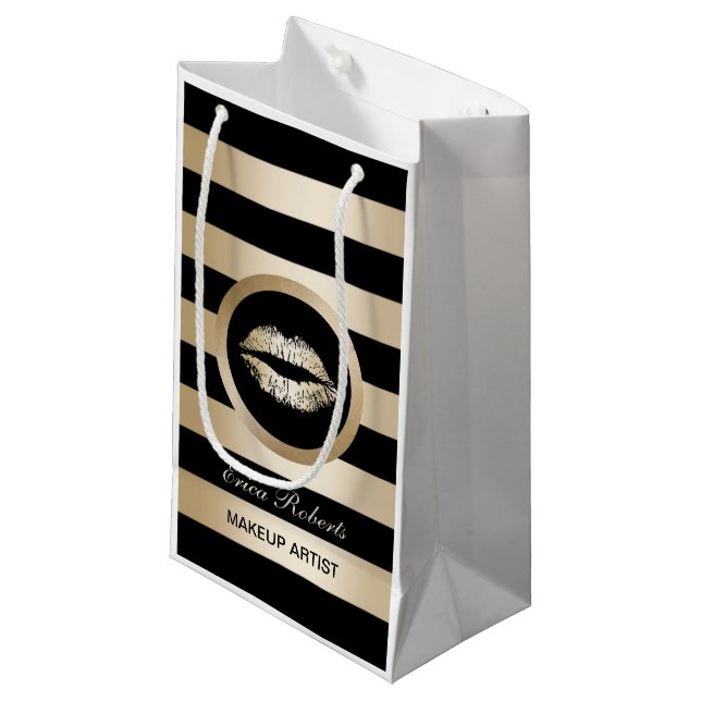 Makeup Artist Gold Lips Cosmetics Distributor Small Gift Bag (Front Angled)