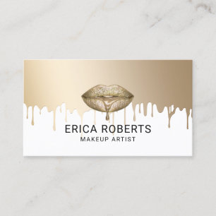 Makeup Artist Gold Lips Modern Dripping Business Card