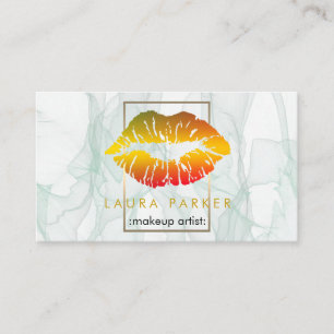 Makeup artist gold lips salon beautician marble business card