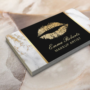 Makeup Artist Gold Lips Salon Luxury Marble Business Card