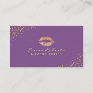 Makeup Artist Gold Lips Salon Modern Purple Business Card