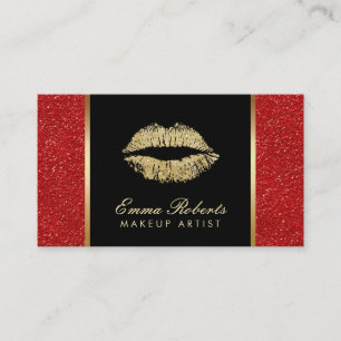 Makeup Artist Gold Lips Trendy Red Glitter Salon Business Card