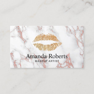 Makeup Artist Gold Lips Trendy White Marble Business Card