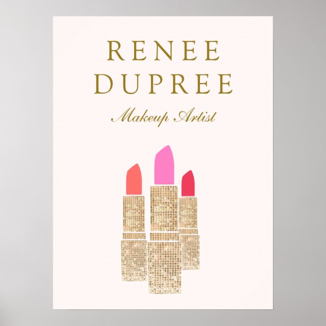 Makeup Artist Gold Lipstick Bokeh Beauty Poster (Front)