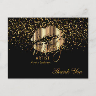 Makeup Artist  Gold Metallic Lips on Black Postcard