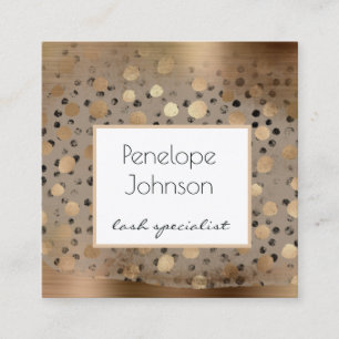 Makeup Artist Gold Polka Dots Brushed Metal Square Business Card