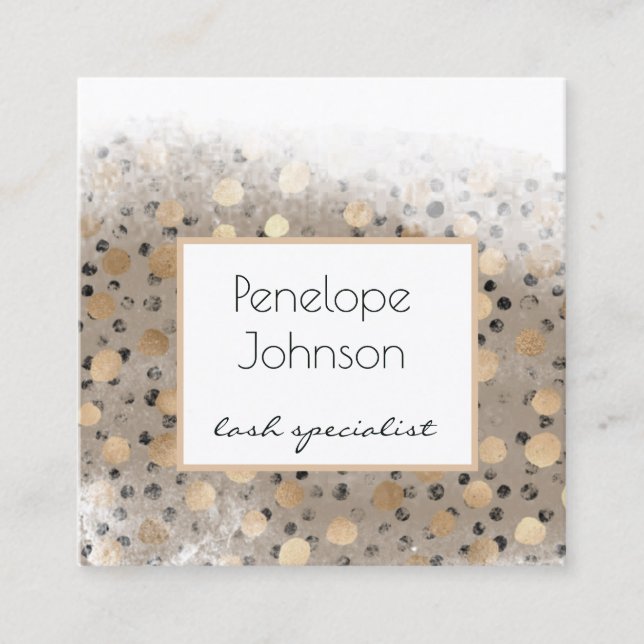 Makeup Artist Gold Polka Dots Glam Square Business Card (Front)