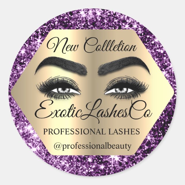 Makeup Artist Gold Purple Eyelash Cleaner  Classic Round Sticker (Front)