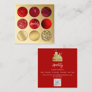 Makeup Artist Gold QRCode Logo Eyeshadow Red Square Business Card