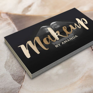 Makeup Artist Gold Script Modern Dark Lips Business Card