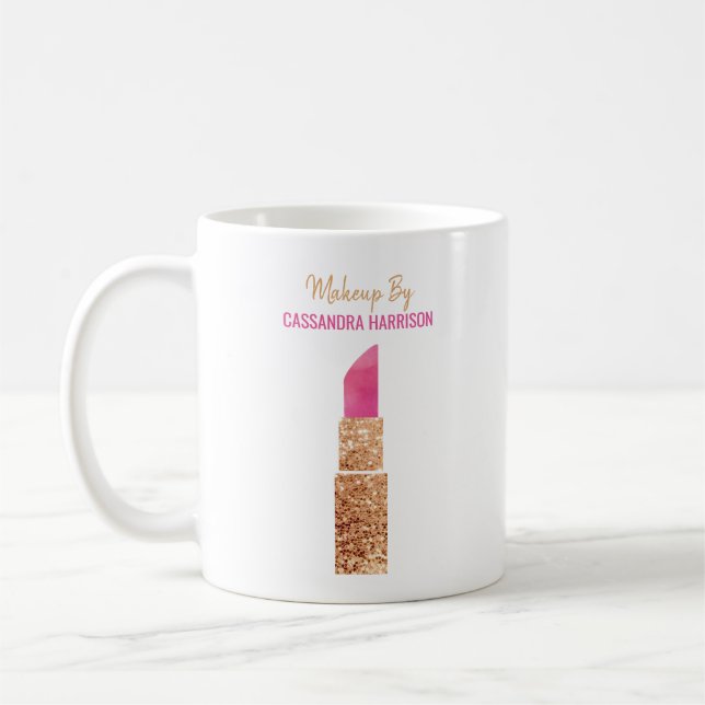 Makeup Artist Gold Sequin Watercolor Beauty Salon Coffee Mug (Left)