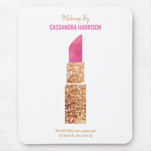 Makeup Artist Gold Sequin Watercolor Beauty Salon Mouse Mat (Front)
