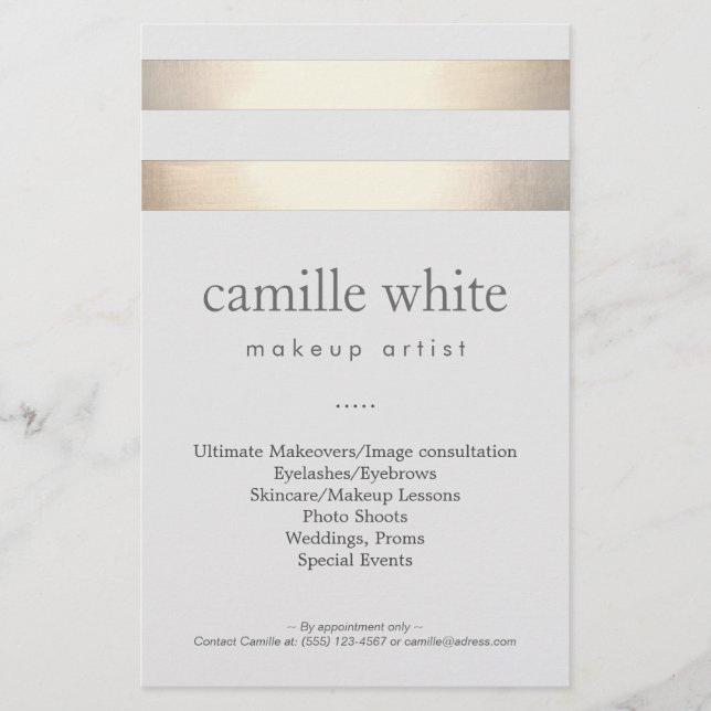 Makeup Artist Gold Stripes Stylish Beauty Salon Flyer (Front)