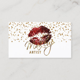 Makeup Artist Golden Confetti & Cinnamon Red Lips Business Card