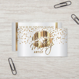 Makeup Artist Golden Confetti & Gold Metal Lips 2 Business Card