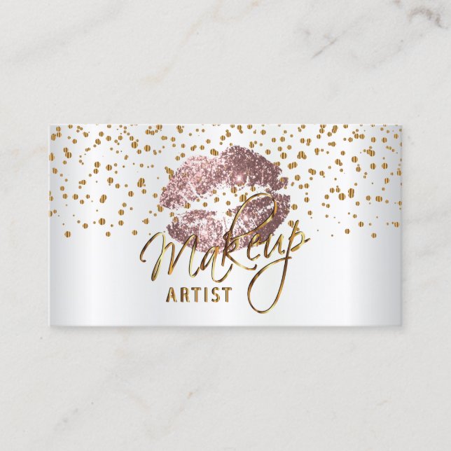 Makeup Artist Golden Confetti & Rose Lips Business Card (Front)