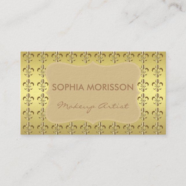 Makeup Artist Golden Fleur-de-lis Golden Monogram Business Card (Front)