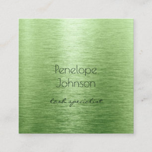 Makeup Artist Green Brushed Metal Glam Square Business Card