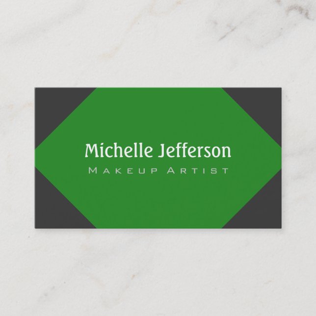 Makeup Artist Green Grey Trendy Business Card (Front)
