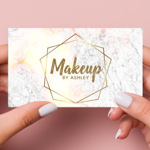 Makeup Artist Grey Marble Geometric Gold Elegant Business Card