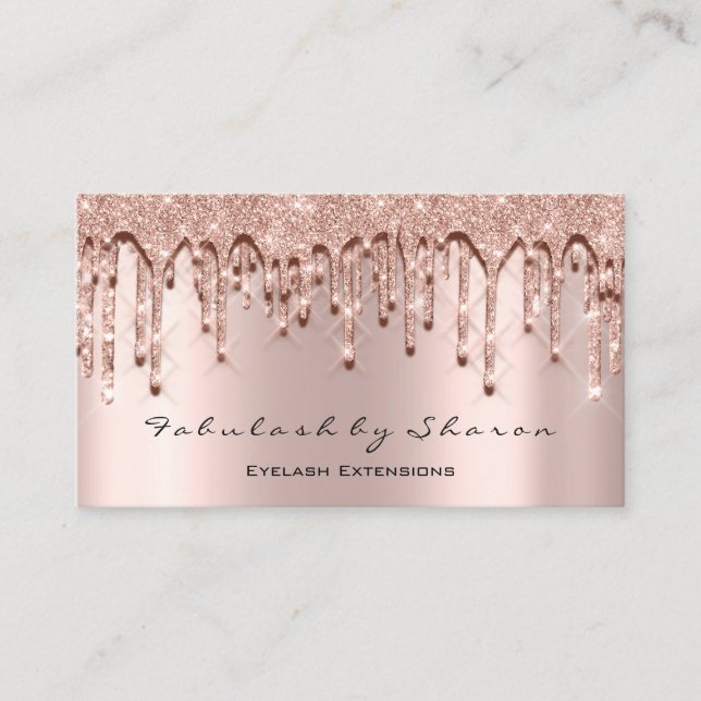 Makeup Artist Hair 3D Effect Glitter Drips Rose Business Card (Front)