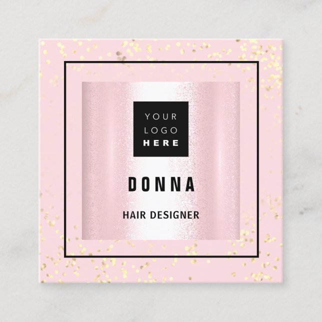 Makeup ARTIST Hair Beauty Pink Logo QR CODE  Square Business Card (Front)