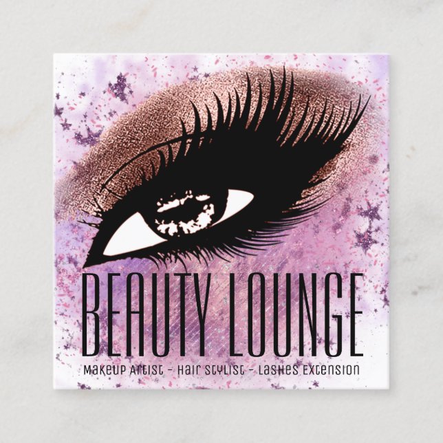 Makeup Artist Hair Eyelash Glitter Pink Brush Square Business Card (Front)