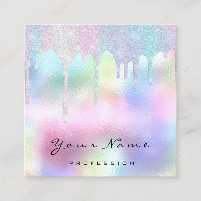 Makeup Artist Hair Lash Glitter Unicorn Holograph Square Business Card (Front)
