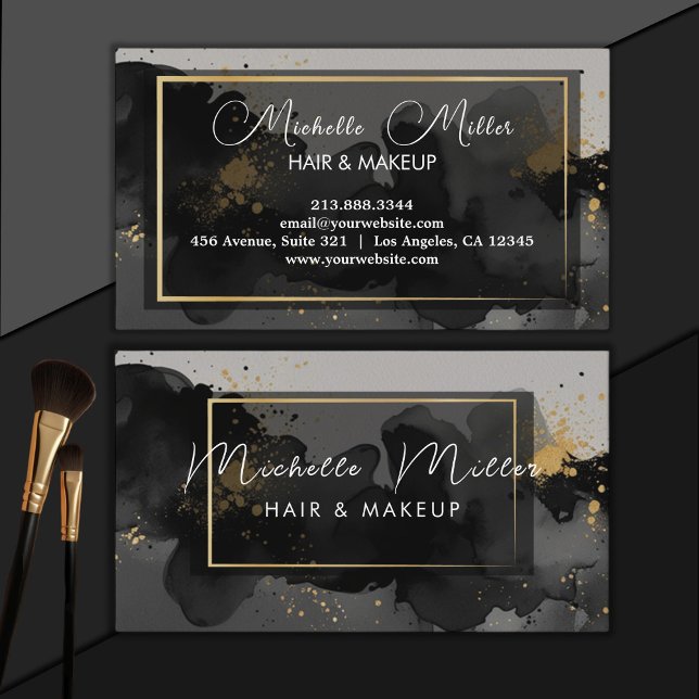 Makeup Artist Hair Salon Abstract Smoky Black Gold Business Card (Creator Uploaded)