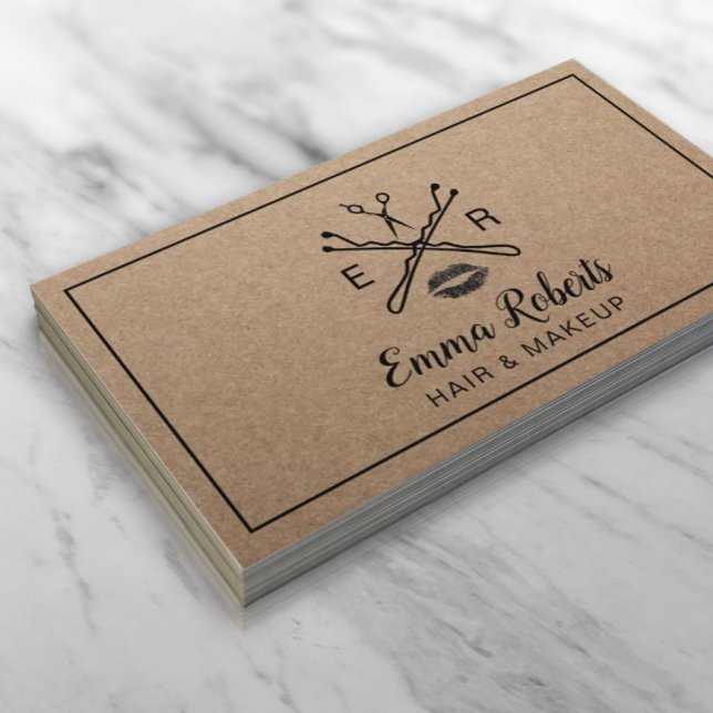 Makeup Artist Hair Salon Beauty Logo Rustic Kraft Business Card (Creator Uploaded)
