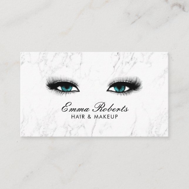 Makeup Artist Hair Salon Blue Eyes Morden Marble Business Card (Front)