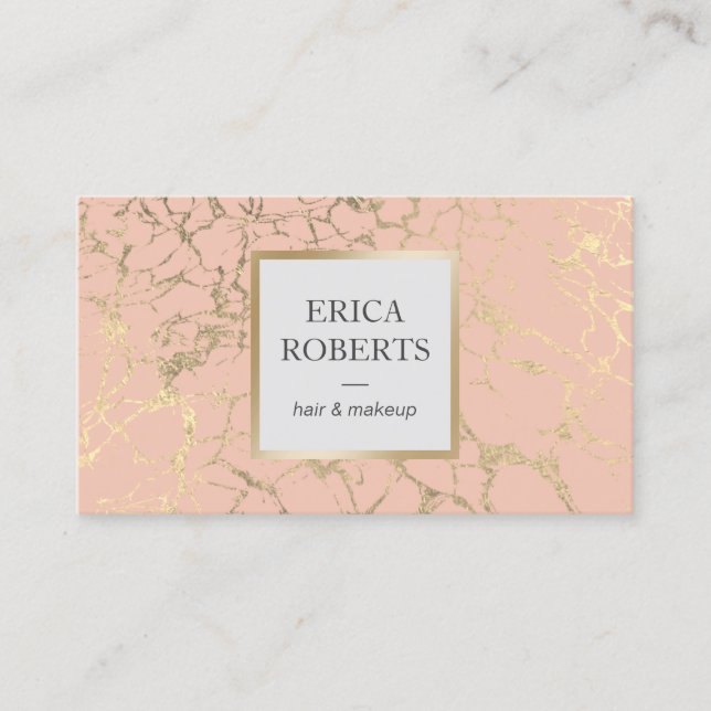 Makeup Artist Hair Salon Blush Pink Gold Marble Business Card (Front)