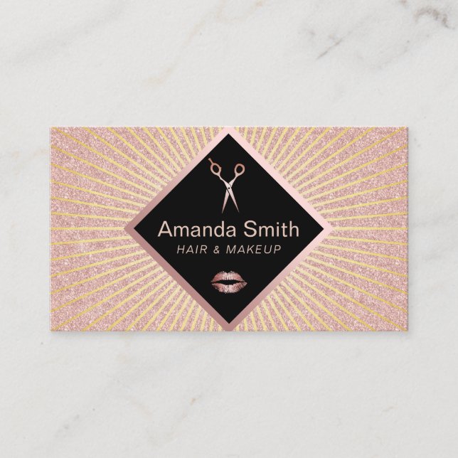 Makeup Artist Hair Salon Chic Rose Gold Glitter Business Card (Front)