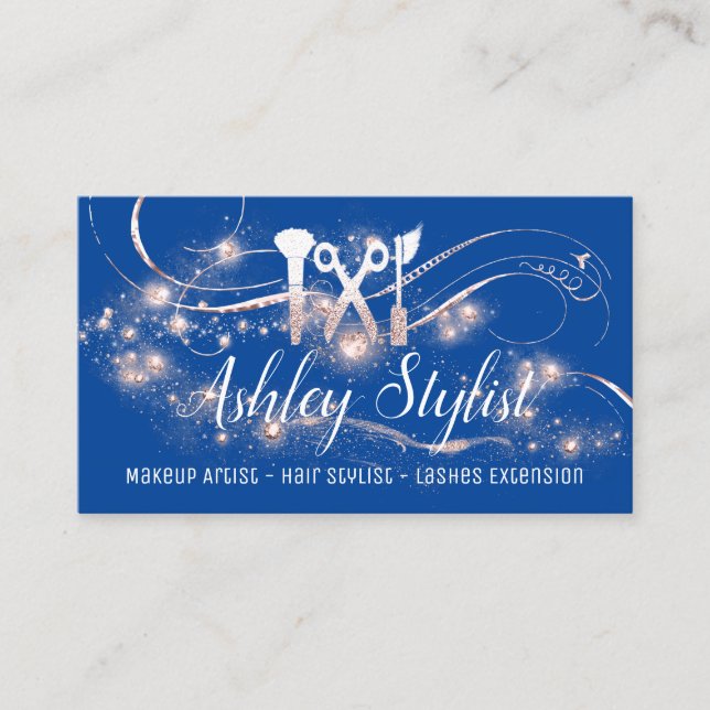 Makeup Artist Hair Salon Eyelash Royal Blue Rose Business Card (Front)