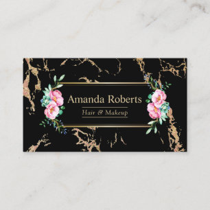 Makeup Artist Hair Salon Floral Trendy Marble Business Card