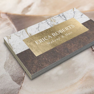 Makeup Artist Hair Salon Gold Leaf Marble & Copper Business Card