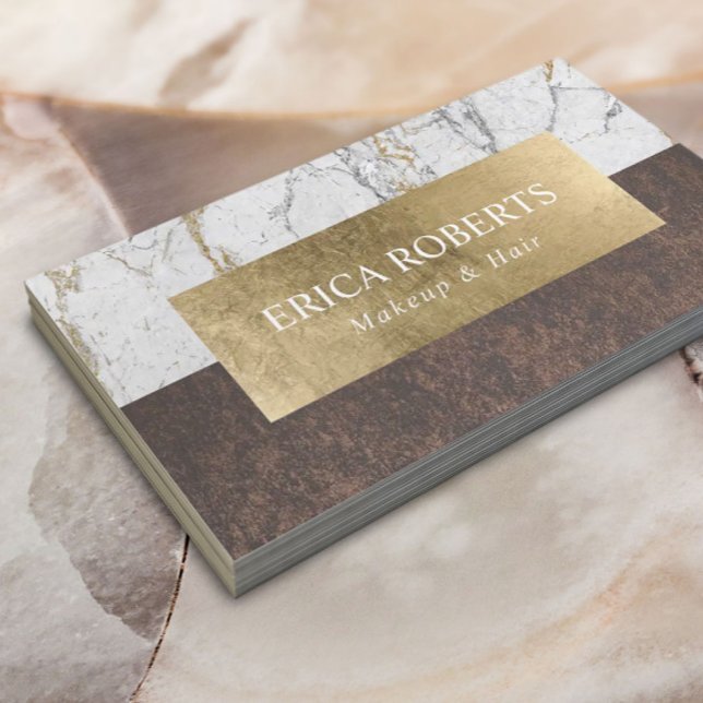 Makeup Artist Hair Salon Gold Leaf Marble & Copper Business Card (Creator Uploaded)