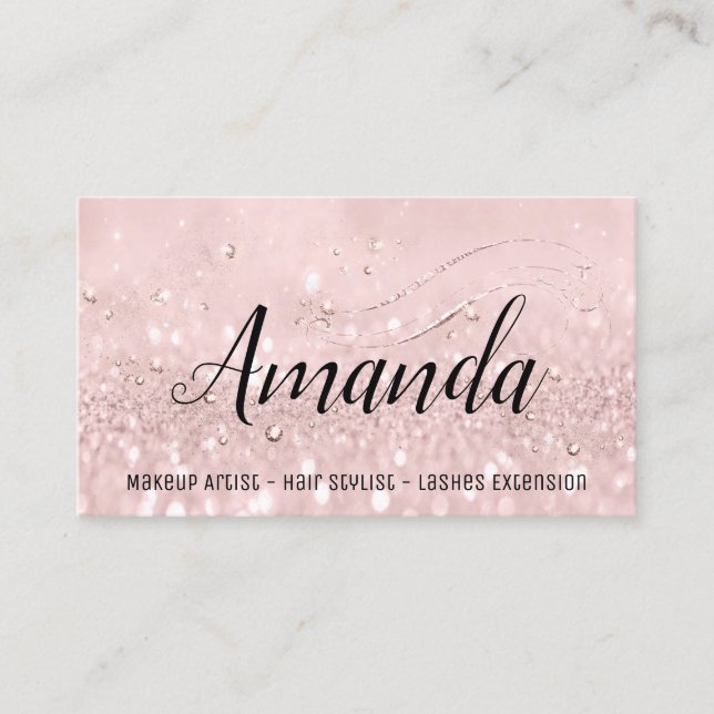 Makeup Artist Hair Salon Lash  Event Pink Glitter Business Card (Front)