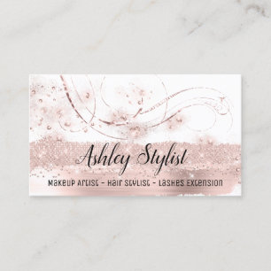 Makeup Artist Hair Salon Lash  Extension Rose Whit Business Card