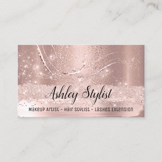 Makeup Artist Hair Salon Lash  Rose Skinny Metalli Business Card (Front)