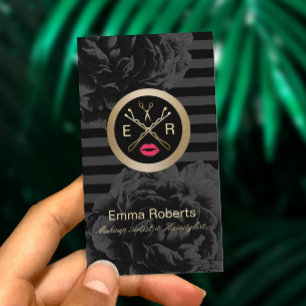 Makeup Artist & Hair Salon Modern Stripes Floral Business Card
